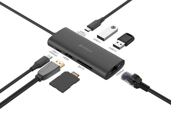 DOCKING Station A4tech universal, 8-in-1, cablu 0.20m, gri - 2
