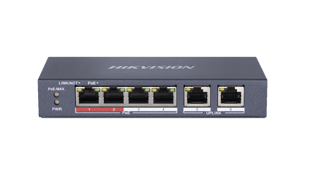 Switch Hikvision DS-3E0106P-E-M, Switching capacity 1.6 Gbps, 4 x 10/100Mbps