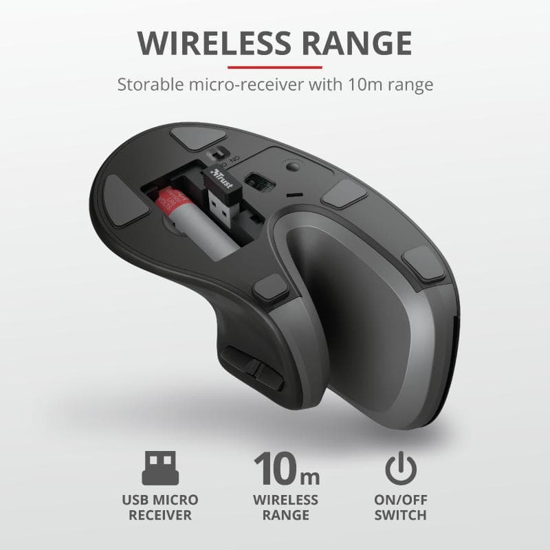 Mouse Trust Verro Ergonomic, Wireless, negru - 5