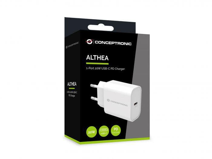 CONCEPTRONIC ALTHEA07W 1-Port 20W USB-C PD Charger, 40.2 x 43.5
