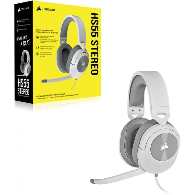 Casti Gaming Head-band Corsair HS55 STEREO, Wired, Alb - 4