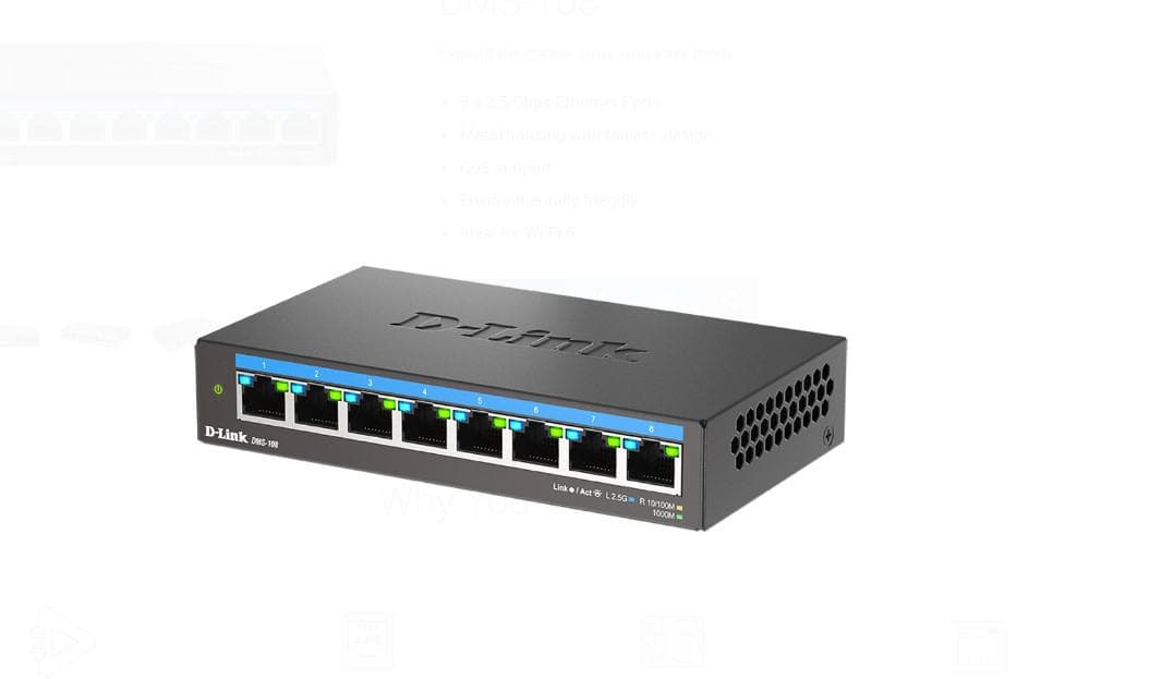 D-LINK DMS-108 UNMANAGED SWITCH 8 PORT, Interfata: 8 x 10/100Mbps/1G/2.5G, - 2