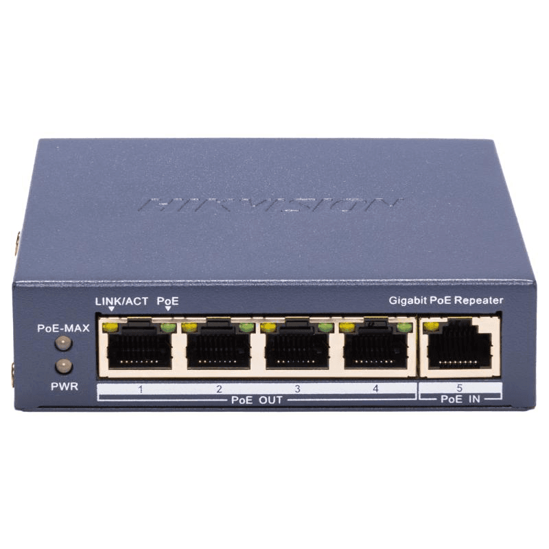 Repetor PoE Hikvision DS-3E0505P-E/R: 5 × 10/100 Mbps PoE PoE