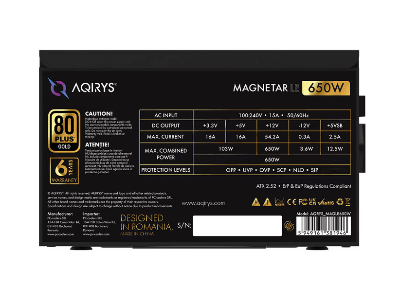 Sursa AQIRYS Magnetar LE, 80 PLUS Gold, 650 W - 8