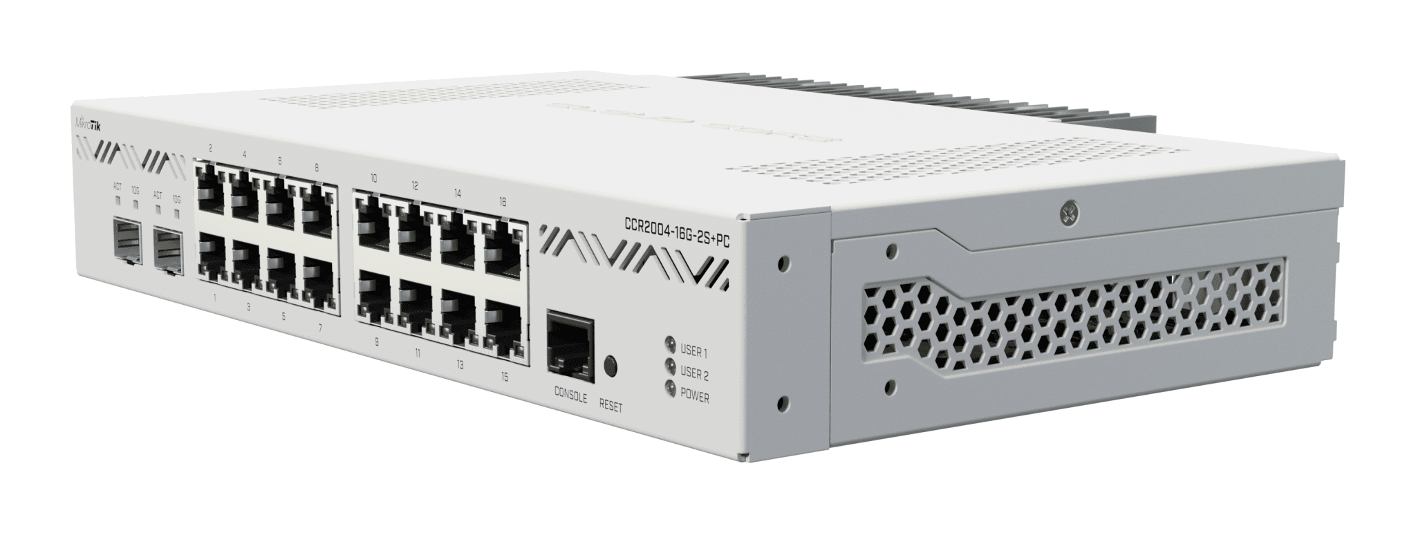 MIKROTIK ETHERNET ROUTER CCR2004-16G-2S+PC, 16 X 10/100/1000, 2XSFP+ Ports, CPU: - 2