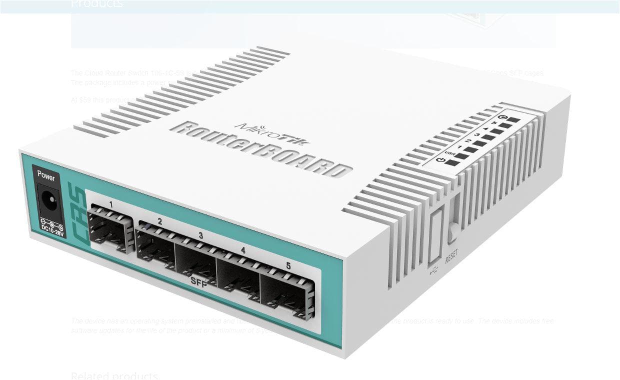 MIKROTIK Cloud Router Switch 106-1C-5S, 1* CPU core count, RAM: - 2