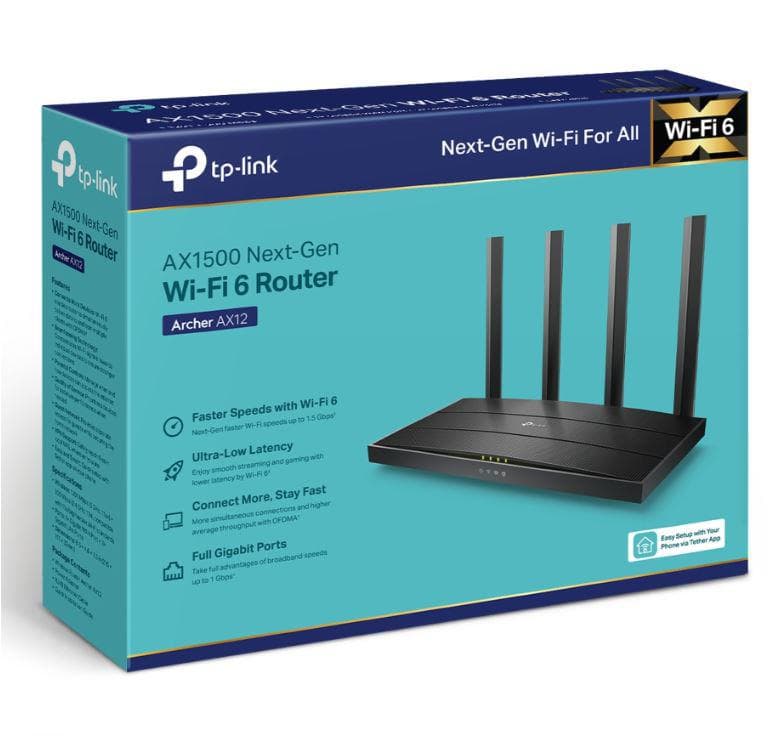 TP-LINK Wireless Router AX1500 WI-FI6, DUAL-BAND, ARCHER AX12; Standarde wireless: - 4