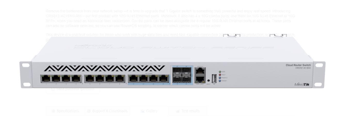 Mikrotik Switch, CRS312-4C+8XG-RM, Procesor: 650 MHz, sistem operare: RouterOS /