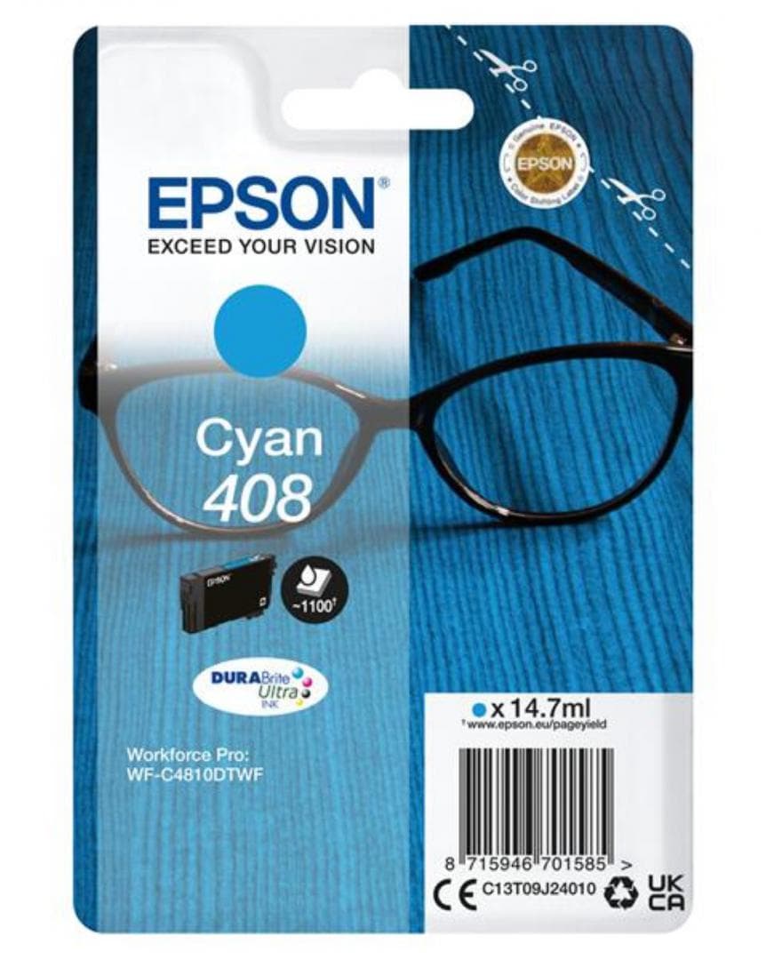 Epson Singlepack Cyan 408 DURABrite Ultra Ink, 14.7ml, WorkForce Pro