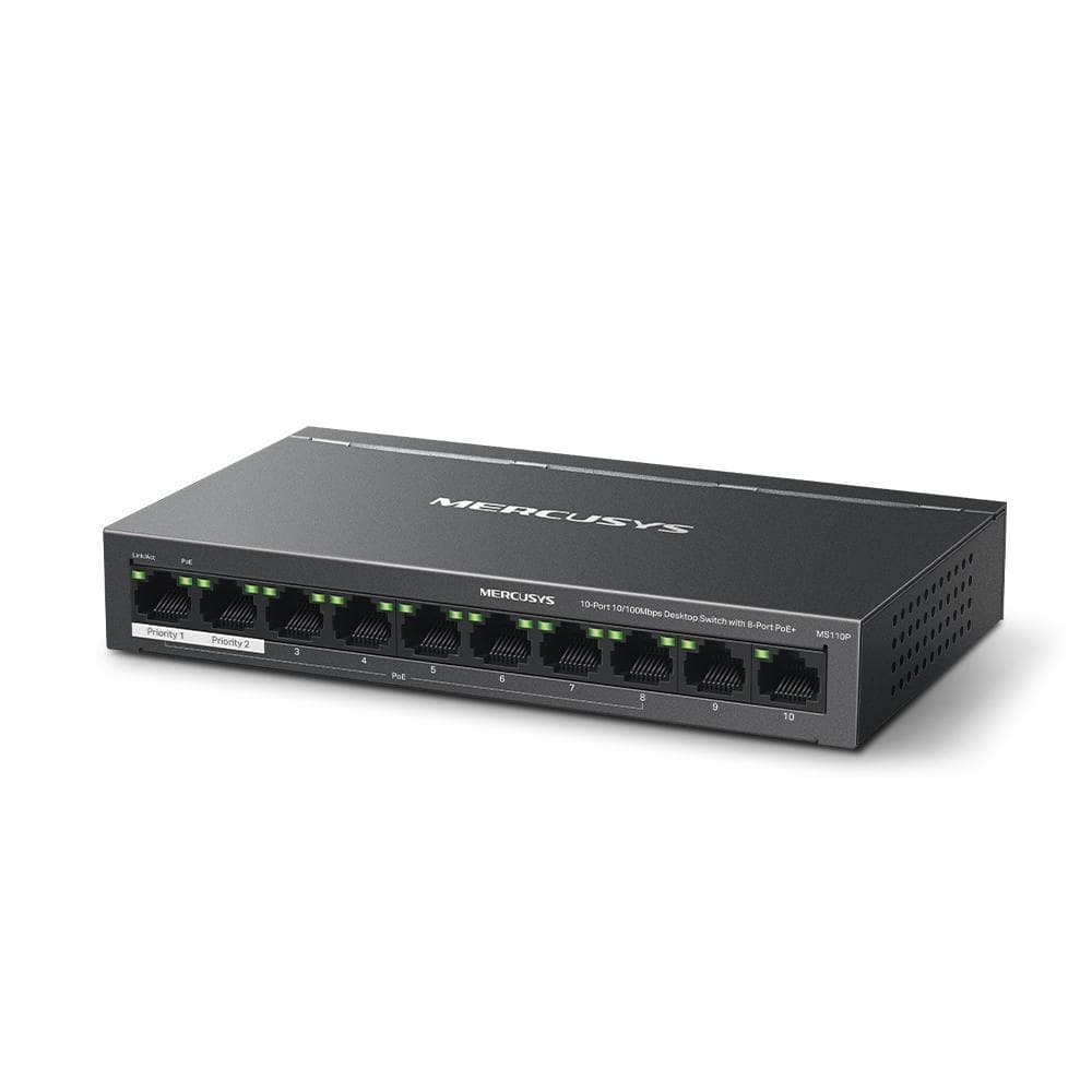 MERCUSYS DESKTOP SWITCH 10PORT MS110P POE, Interfata:  10× 10/100 - 3
