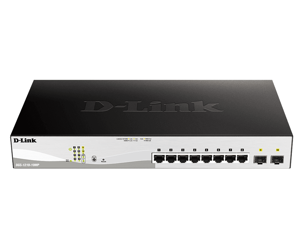 D-Link Switch 10 porturi POE smart maaged DGS-1210-10MP, Interfata: 8 - 3