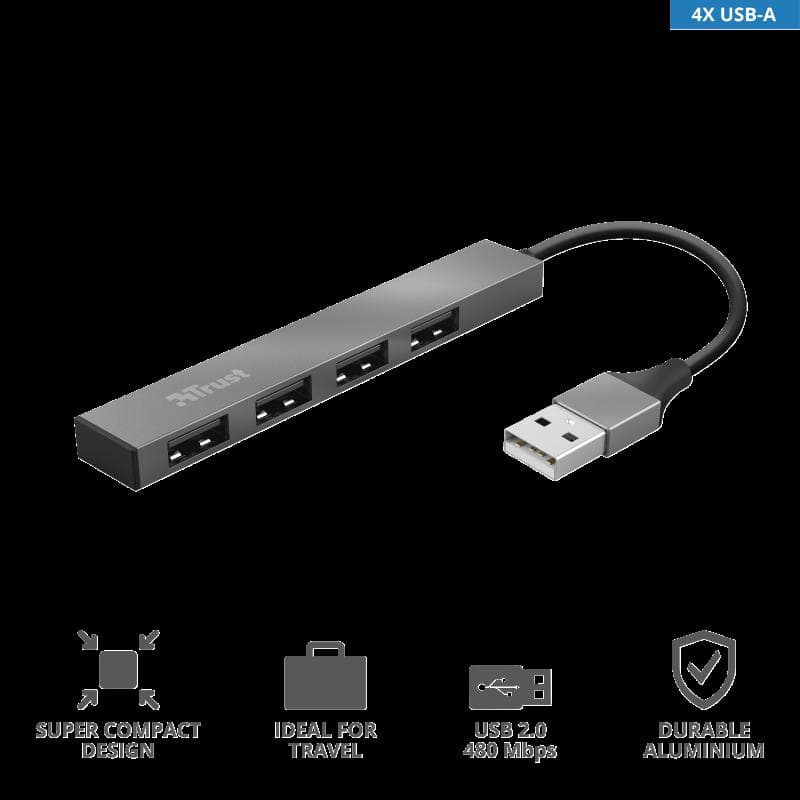 Hub USB Trust Halyx Aluminium, 4 porturi, aluminiu - 2