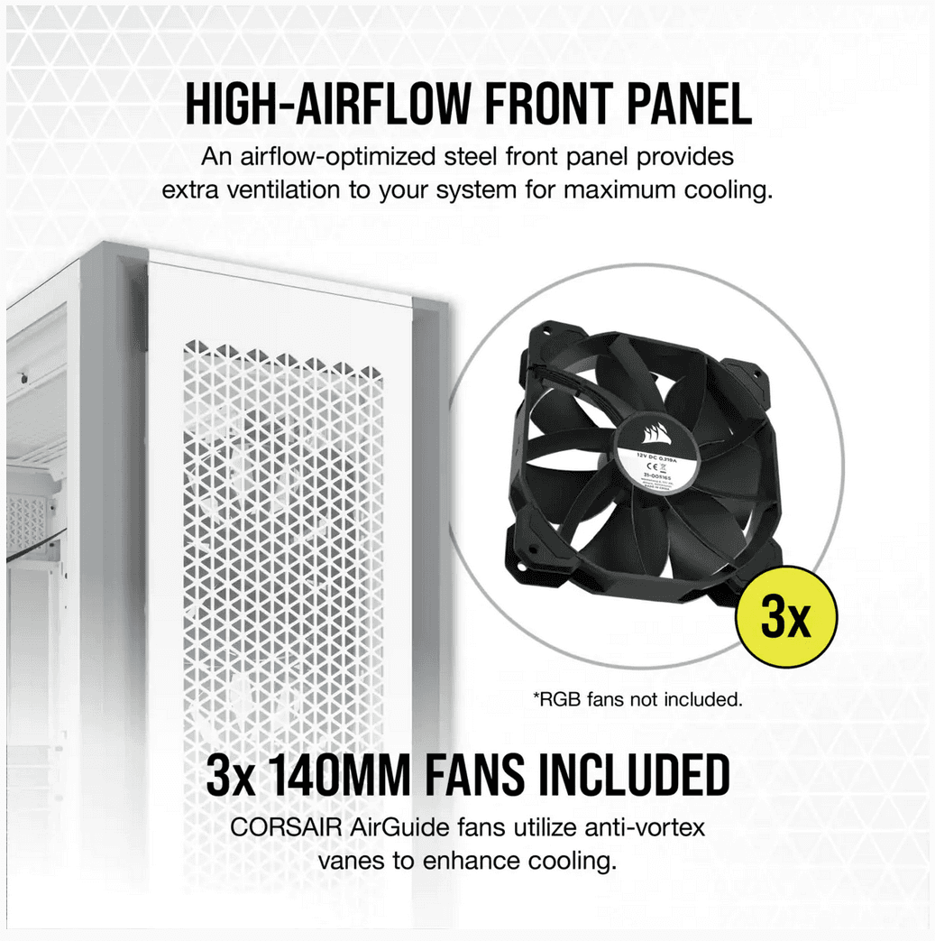 Carcasa Corsair 7000D AIRFLOW, RGB, Full Tower, White - 2