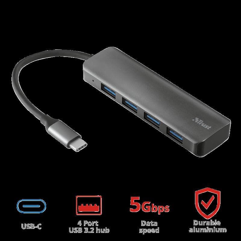 Hub USB Trust Halyx, 4 porturi USB 3.2, negru - 2