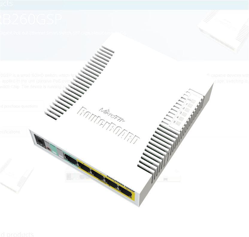 MIKROTIK SMALL SOHO SWITCH RB260GSP CSS106-1G-4P-1S, 5 X GIGABIT POE,