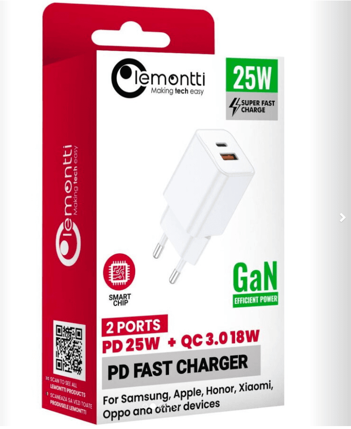 Lemontti Incarcator Retea GaN Dual Port 1x Type-C si 1x - 2