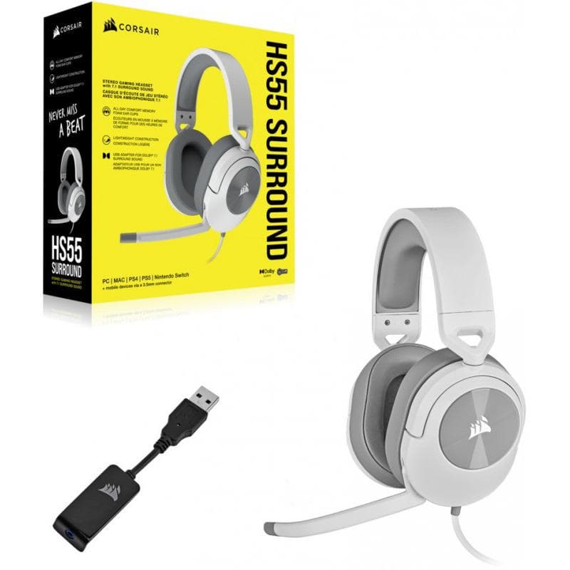 Casti Gaming Head-band Corsair HS55 SURROUND, Wired, Alb - 5