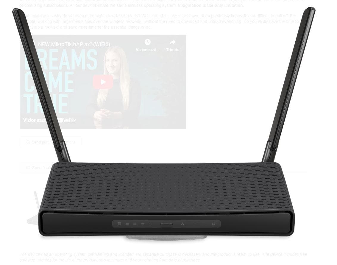 Mikrotik Dual-Band WI-FI 6 Wireless router, AX1800, C53UiG+5HPaxD2HPaxD, Procesor - 3