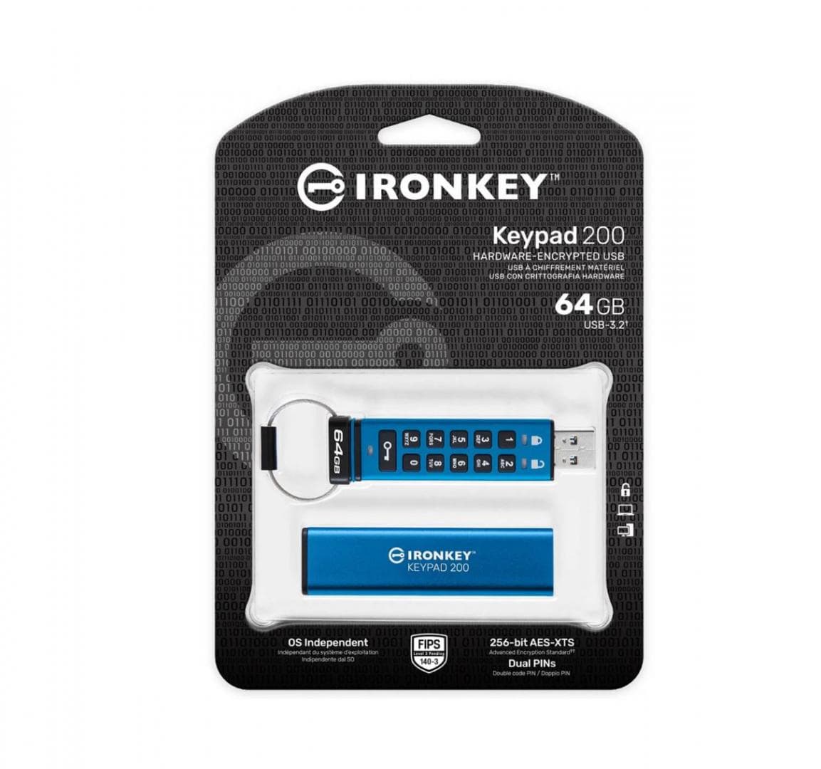 Memorie USB Kingston Keypad 200 64GB, USB 3.2, Albastru - 4