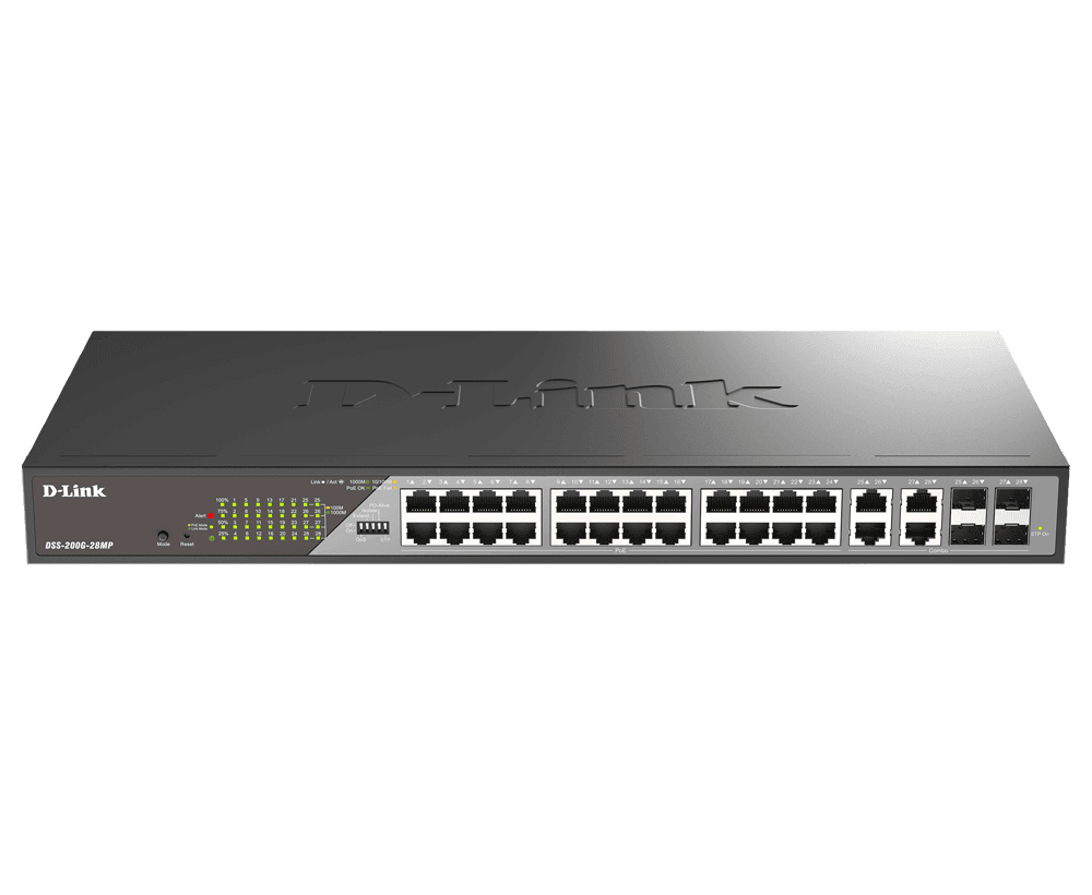D-Link Switch DSS-200G-28MP,24 x 10/100/1000 Mbps PoE, 4 x Combo - 4