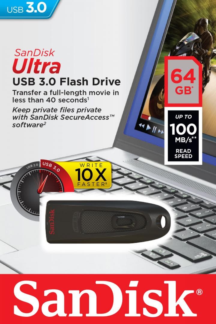 Memorie USB SanDisk Ultra 64 GB, USB 3.0, Negru - 2