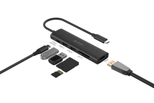 DOCKING Station A4tech universal, 6-in-1, cablu 0.20m, gri - 2