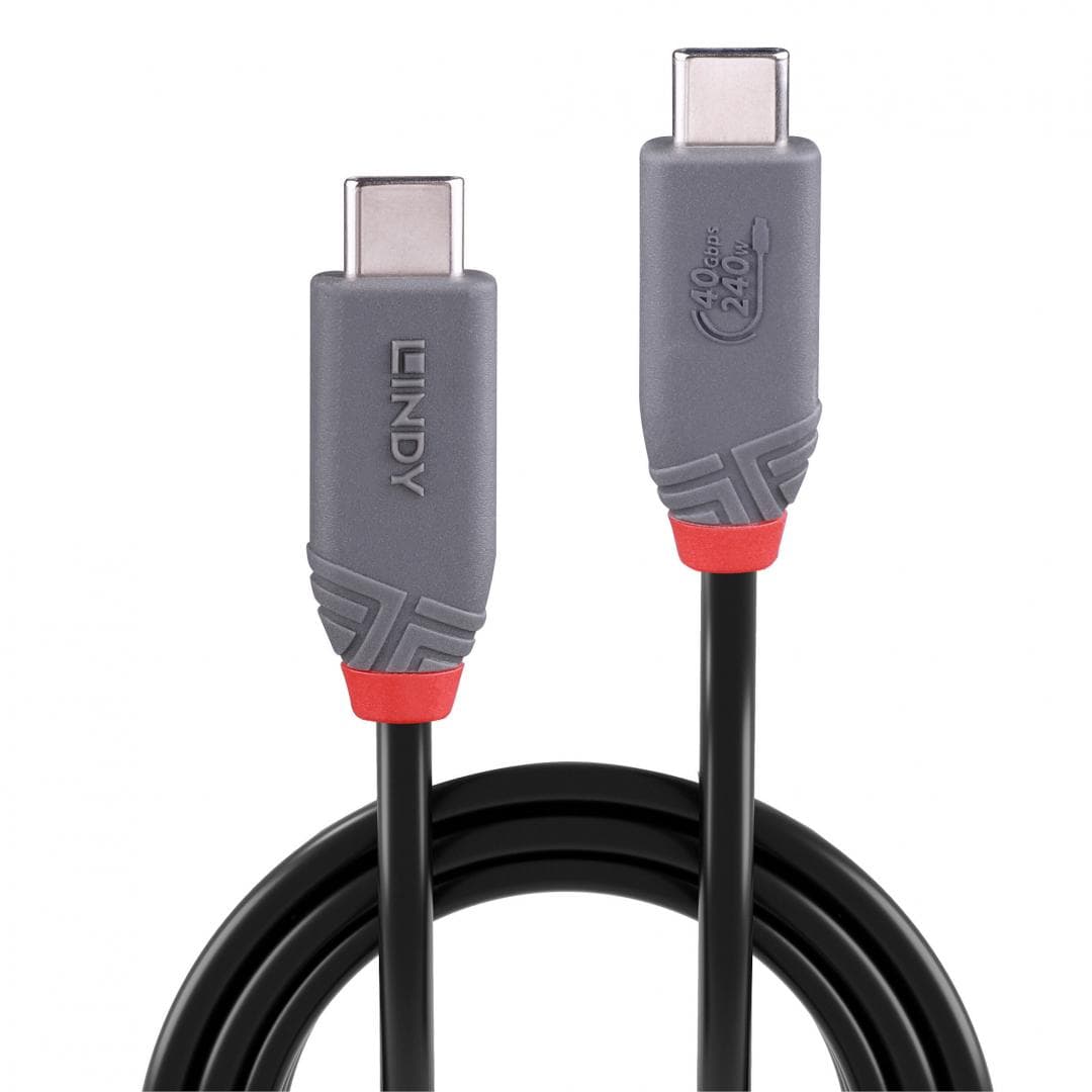 Cablu Lindy 0.8m USB 4 Type C 40Gbps Anthra line, - 2