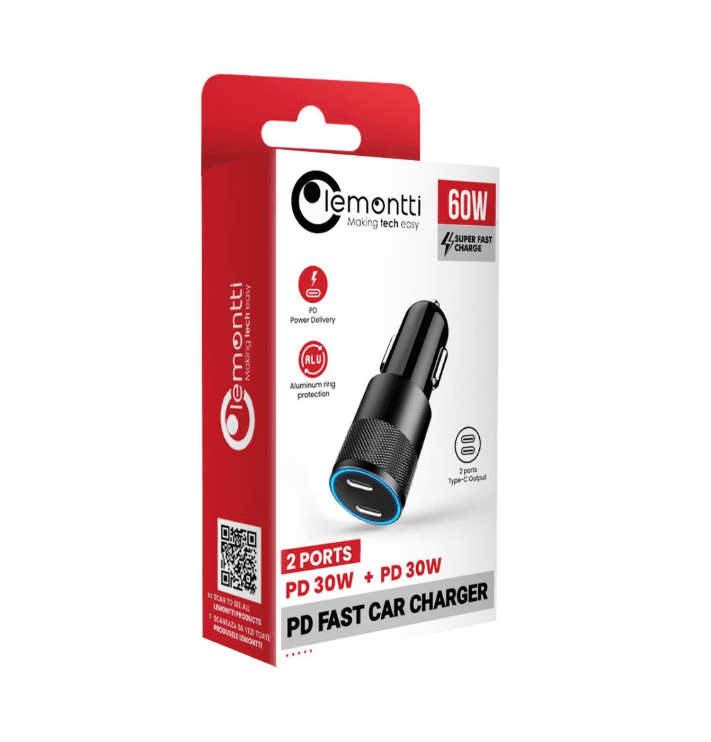 Incarcator auto Lemontti fast Charge Type-C PD,60W, USB-C 30W, USB-C - 2