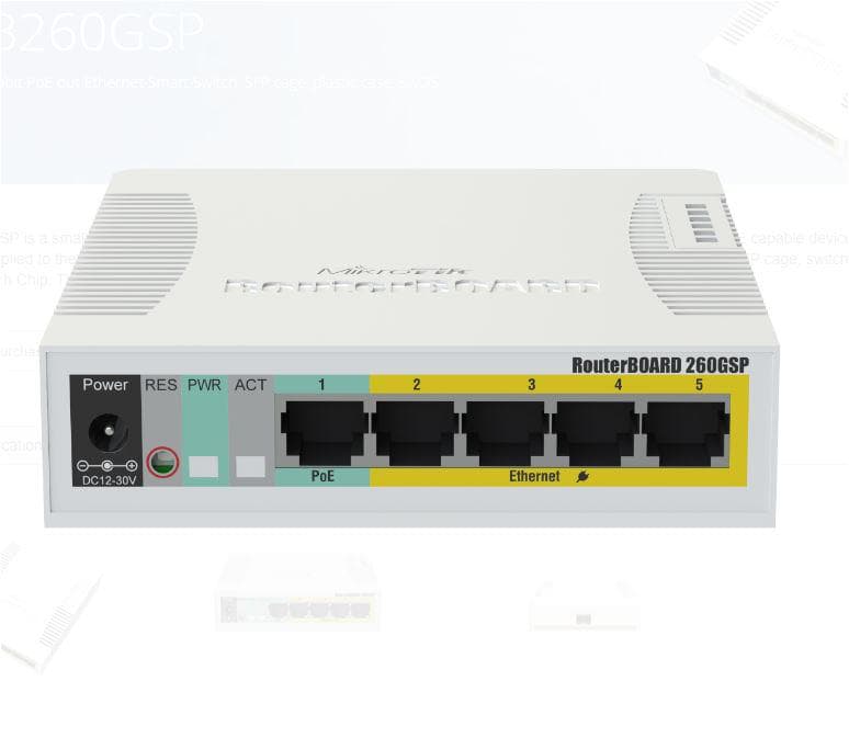 MIKROTIK SMALL SOHO SWITCH RB260GSP CSS106-1G-4P-1S, 5 X GIGABIT POE, - 2