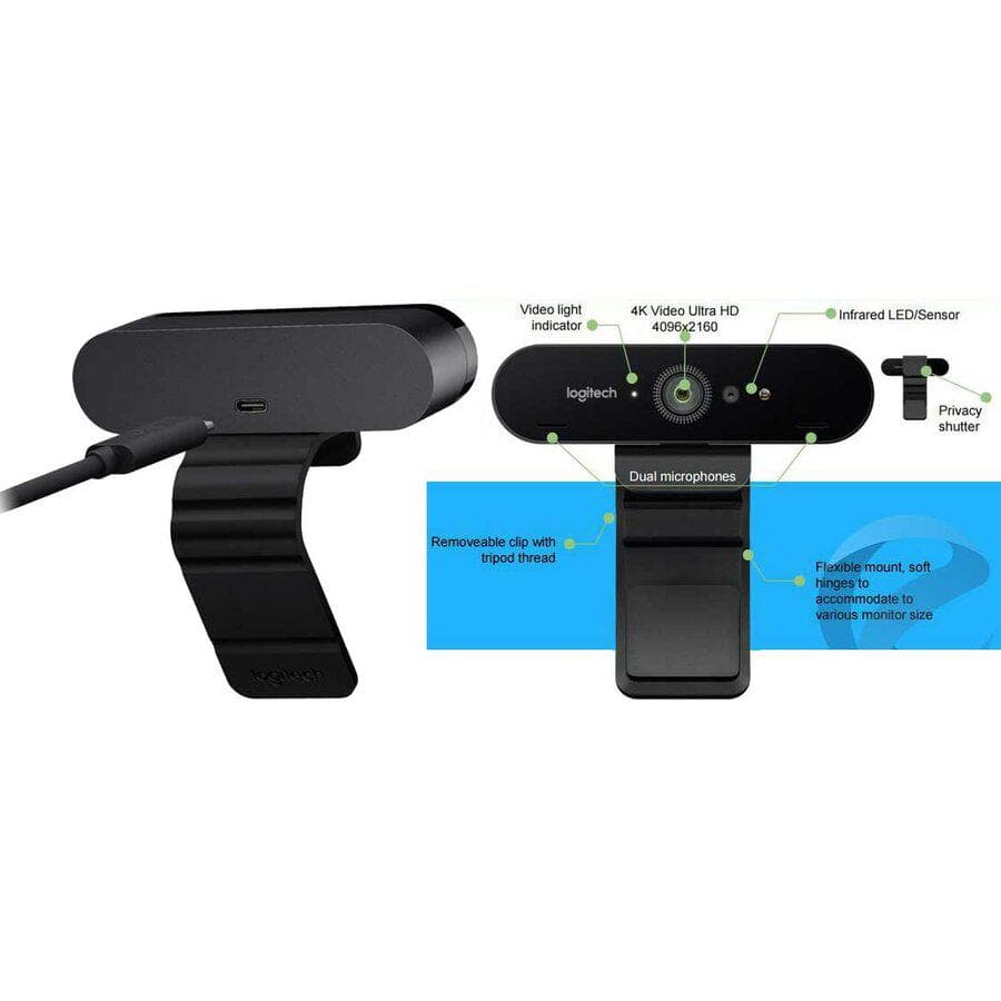 Camera Web Logitech Brio 4K, rezolutie video 4K, USB-A, Negru - 4
