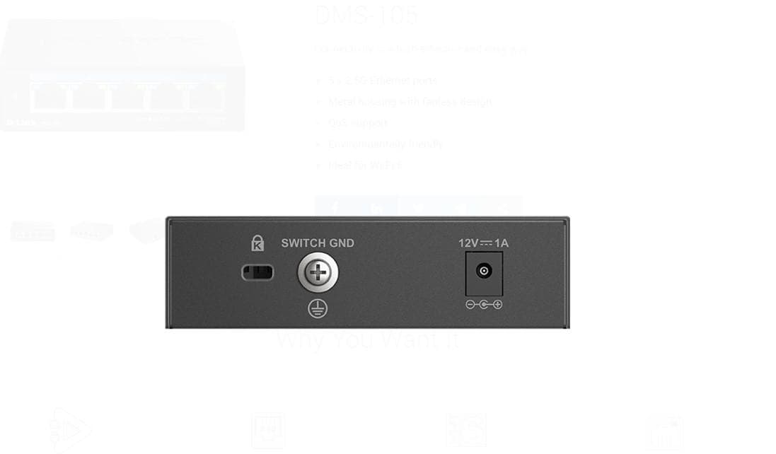 D-LINK DMS-105 UNMANAGED SWITCH 5 PORT, Interfata: 5 x 10/100Mbps/1G/2.5G, - 3