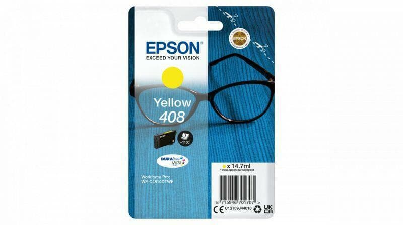 Epson Singlepack Yellow 408 DURABrite Ultra Ink, 14.7 ml, WorkForce