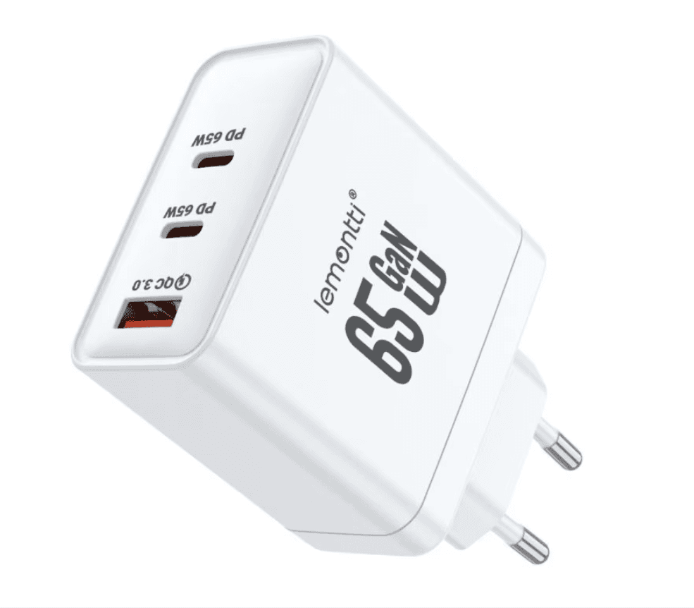 Lemontti Incarcator Retea GaN 2x Type-C si 1x USB-A, 65W,