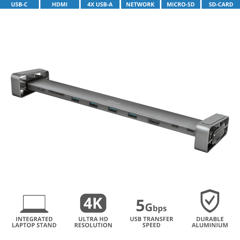 Dock USB Trust Dalyx, 10 porturi USB-C, aluminiu - 2