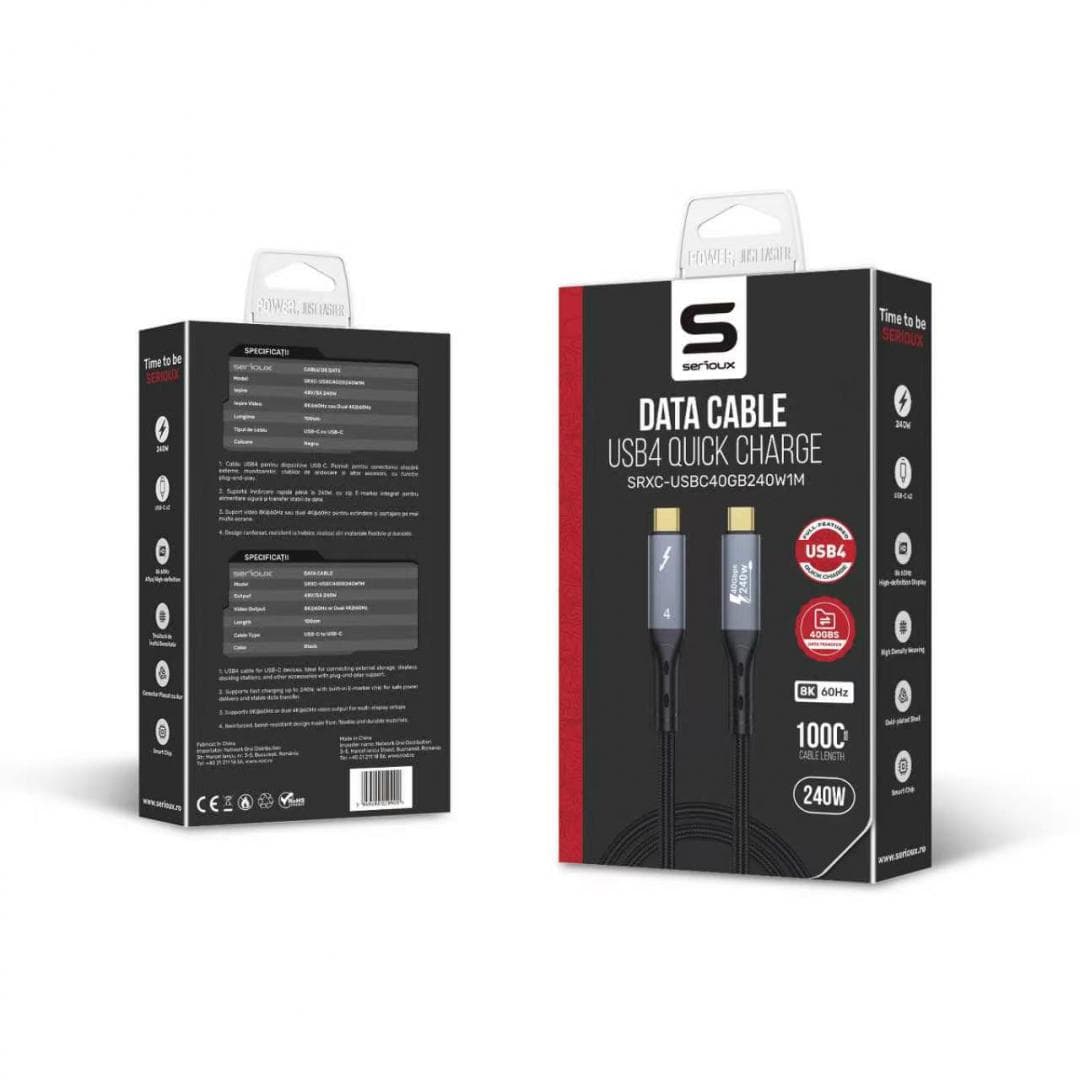 Cablu Serioux USB-C la USB-C, 240W, E-marker Chip integrat, viteza - 2