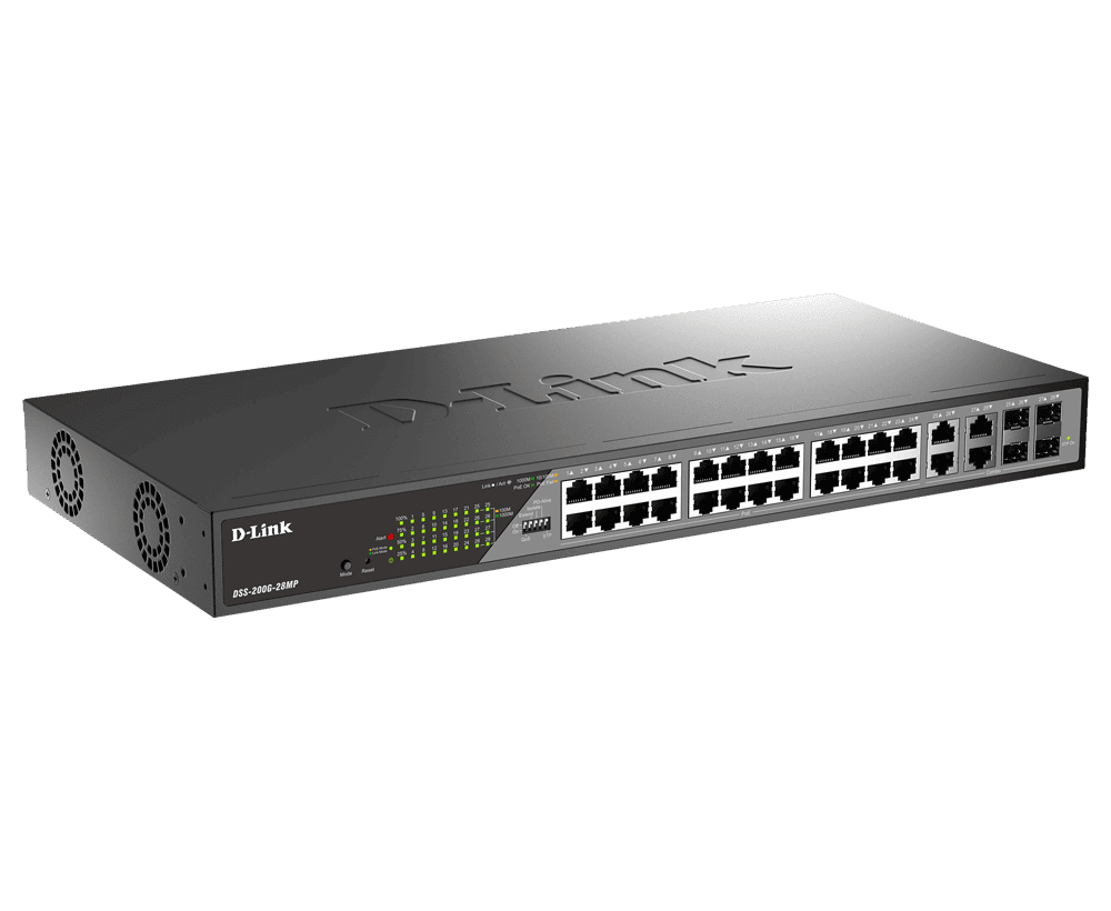 D-Link Switch DSS-200G-28MP,24 x 10/100/1000 Mbps PoE, 4 x Combo - 2