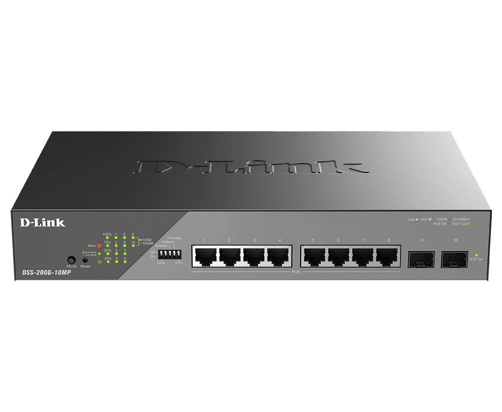D-Link Switch DSS-200G-10MP, 8 porturi Gigabit POE, 2X SFP 1000Mbps, - 4