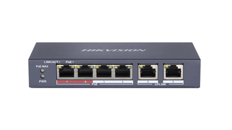 Switch PoE Hikvision DS-3E0106P-E/M(B): 4 x 10/100Mbps PoE port, and
