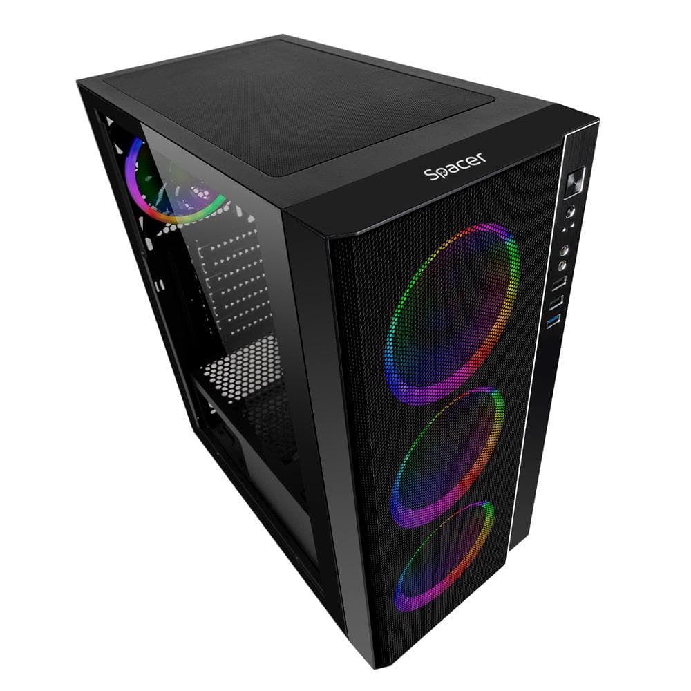 Carcasa SPACER SPCS-GC-RAINBOW, RGB, Mid Tower, Black - 3