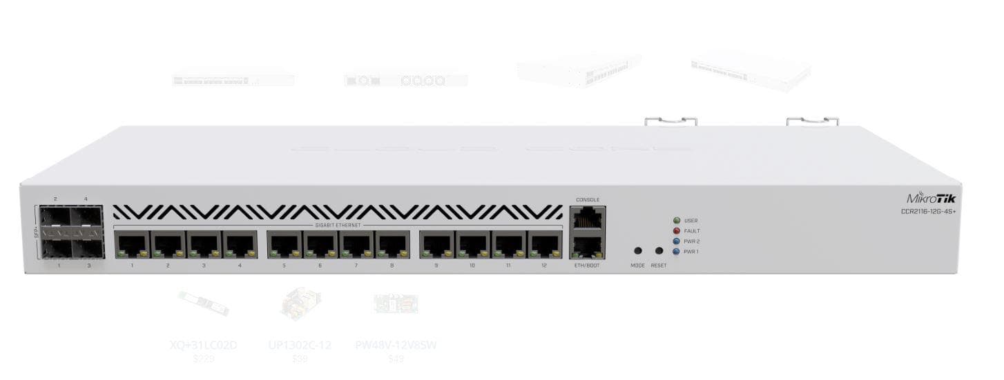 MIKROTIK, 16 Port Wired Router, CCR2116-12G-4S+, Procesor:2Ghz, 16 mb RAM,