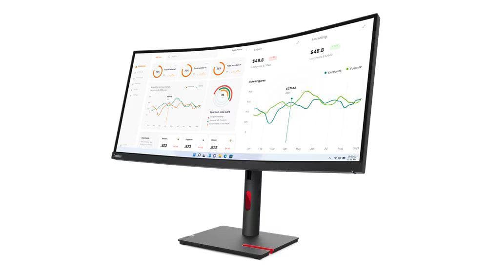 Monitor Lenovo ThinkVision T34w-30, 34" (3440x1440) WLED, Anti-glare, Curvature: 1500R, - 3