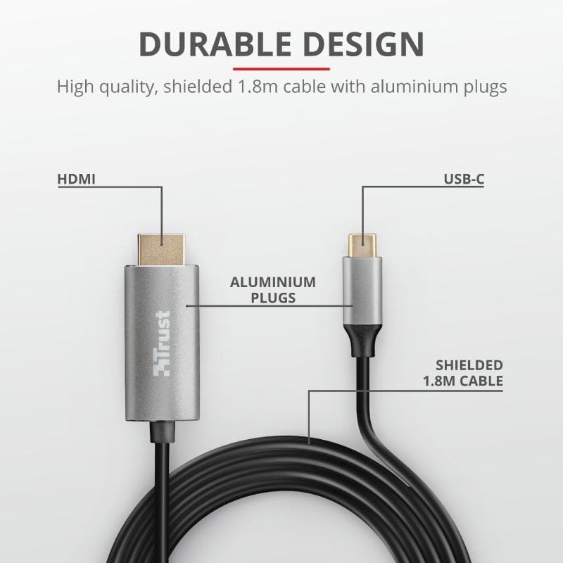 Cablu Trust Calyx, USB-C to HDMI, 1.8m, negru - 4