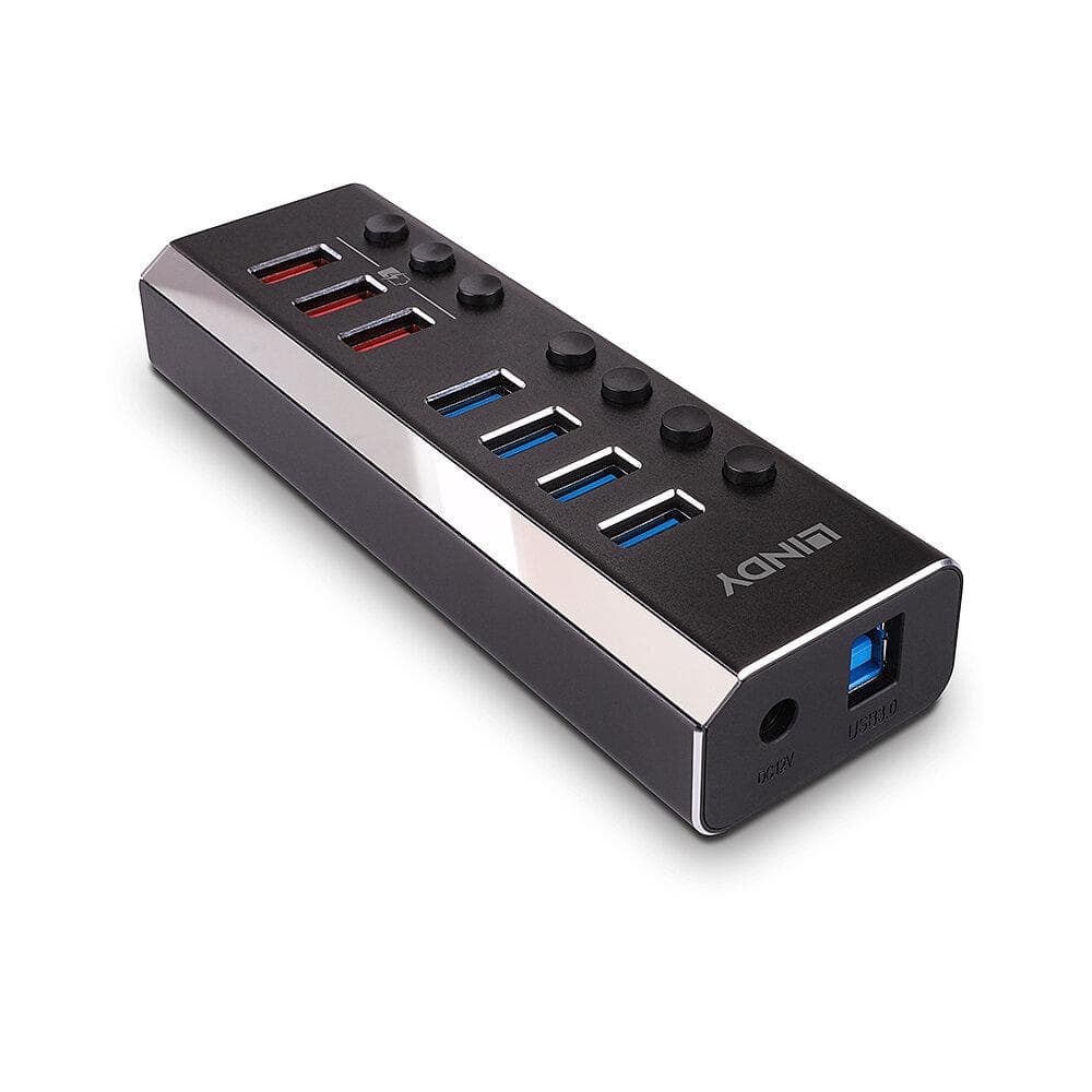Hub Lindy 7x porturi USB 3.0,dintre care 3x porturi USB
