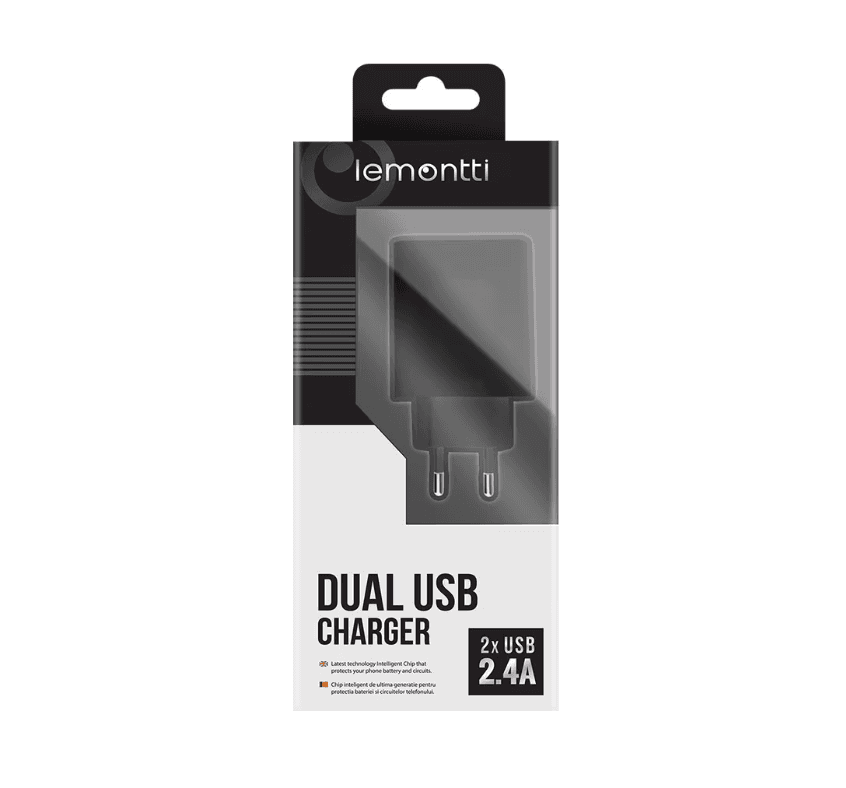 Lemontti Incarcator Retea 2.4A 2 porturi USB-A Negru - 2