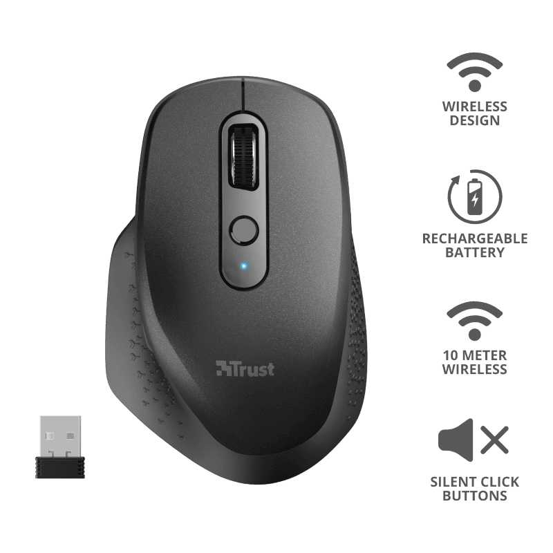 Mouse Trust Ozaa, Rechargeable Wireless, negru - 3