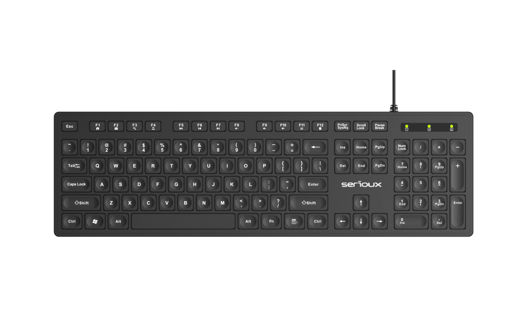 Tastatura Serioux cu fir, interfata USB, 104 taste, material ABS,