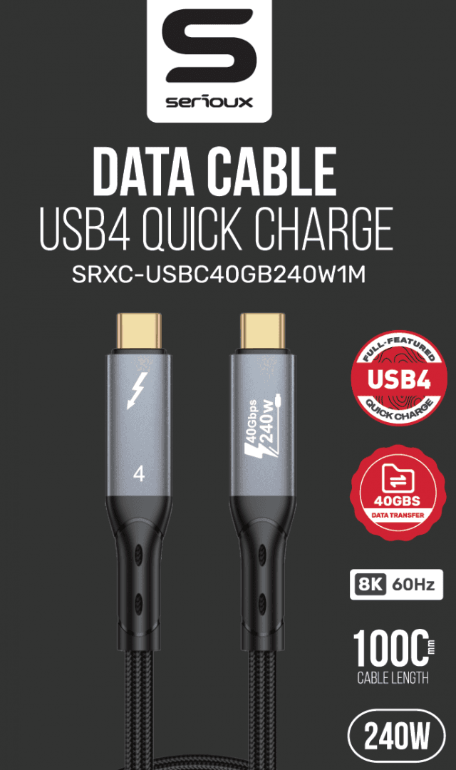 Cablu Serioux USB-C la USB-C, viteza transfer 40Gbs, lungime cablu